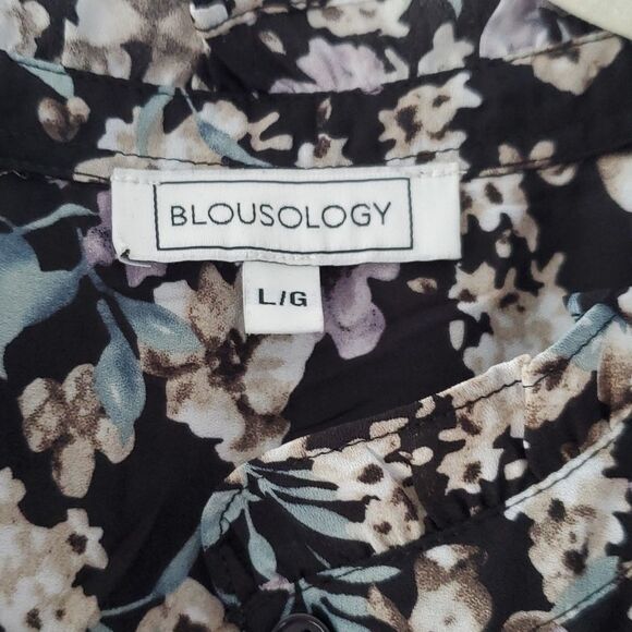 BLOUSOLOGY SLEEVELESS RUFFLE POPOVER TOP BLOUSE LARGE FLORAL FLOWY FALL BLACK - Picture 5 of 12